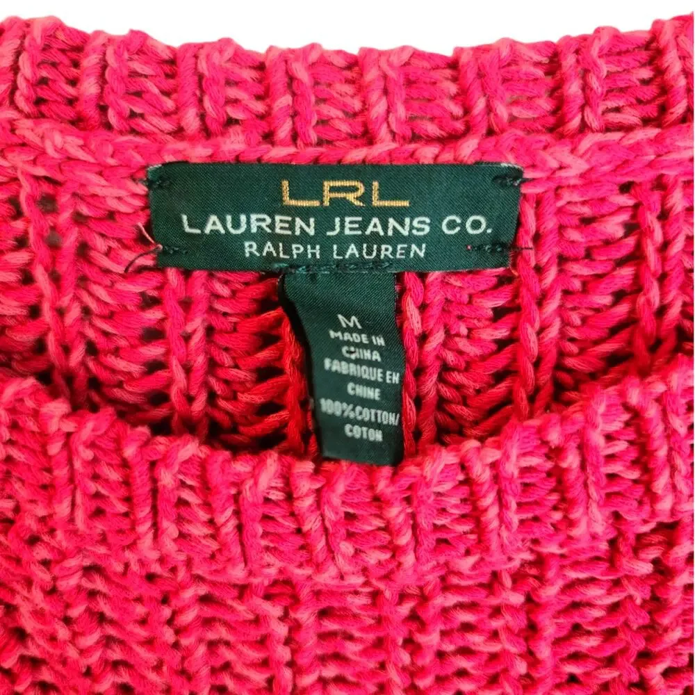 LRL Lauren Jeans Fisherman Nautical Red Crew Neck Open Knit Classiccore Sweater
